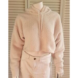 Gilly Hicks Women's Cropped Nubby Soft Sherpa Hoodie Cream Color Sz. S w/Ears